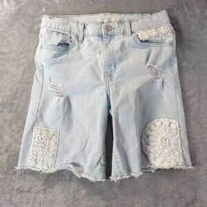 Jordache Girl‎ Kidcore Bermuda JeanShorts 14 Light Wash Distressed Lace Casual